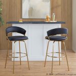 Jie 30" Contemporary Swivel Barstool Gold and Black (Set of 2) (Set of 2) 15 Jie 30" Contemporary Swivel Barstool Gold and Black (Set of 2) (Set of 2)