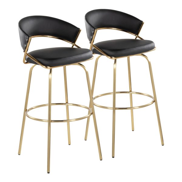 Jie 30 Contemporary Swivel Barstool Gold and Black Set of 2 Set of 2 4