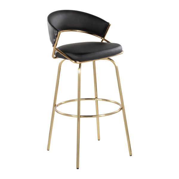 Jie 30 Contemporary Swivel Barstool Gold and Black Set of 2 Set of 2 5