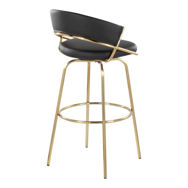 Jie 30 Contemporary Swivel Barstool Gold and Black Set of 2 Set of 2 7