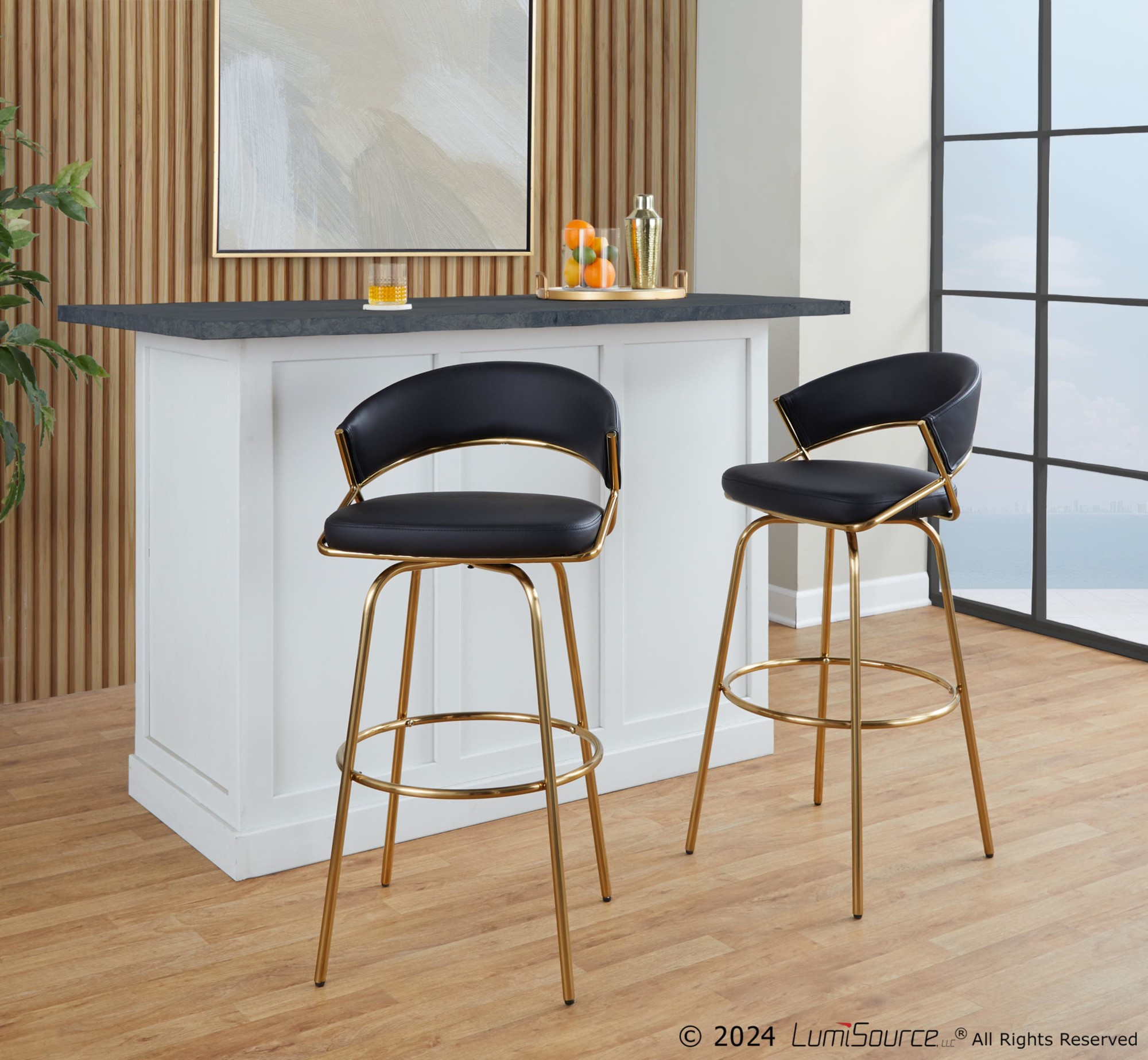 Jie 30" Contemporary Swivel Barstool Gold and Black (Set of 2) (Set of 2) 1 Jie 30" Contemporary Swivel Barstool Gold and Black (Set of 2) (Set of 2)