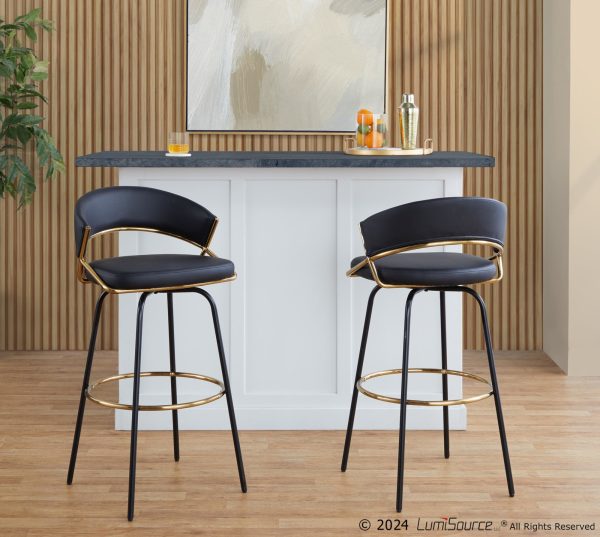 Jie 30 Contemporary Swivel Barstools Black and Gold Set of 2 Set of 2 3