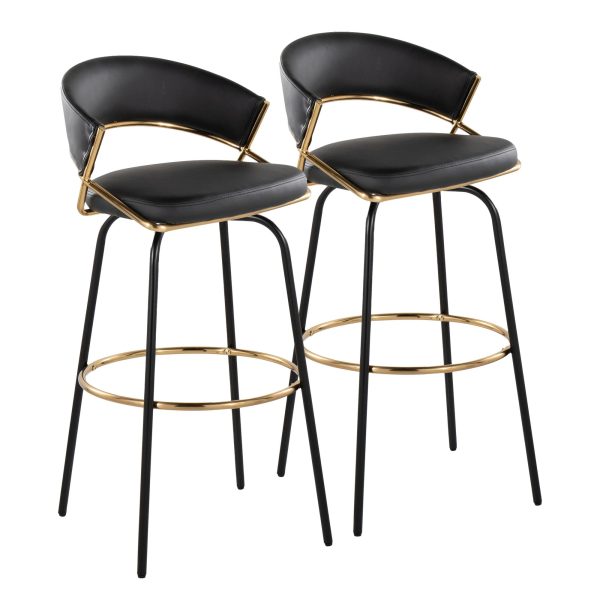 Jie 30 Contemporary Swivel Barstools Black and Gold Set of 2 Set of 2 4