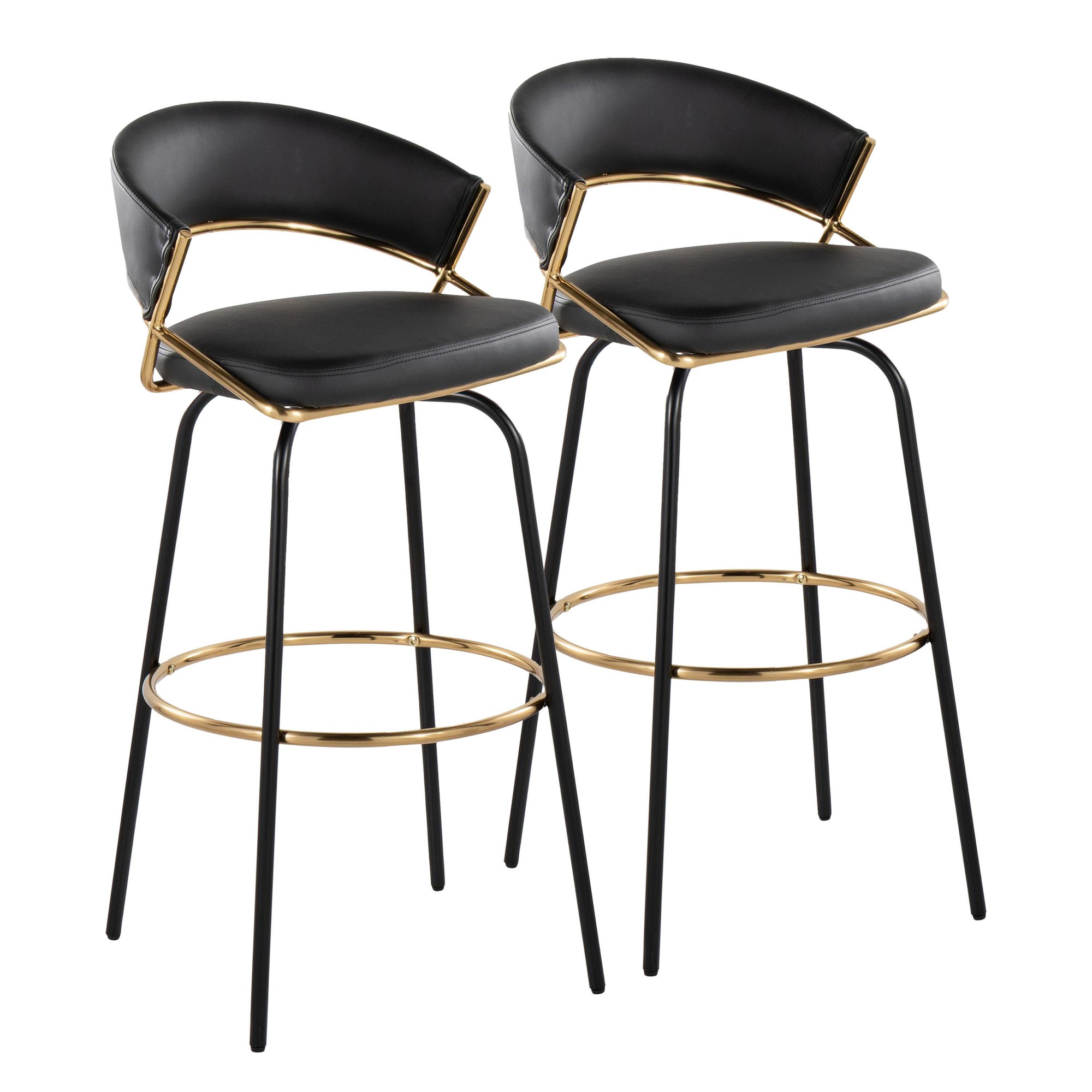 Jie 30" Contemporary Swivel Barstools Black and Gold (Set of 2) (Set of 2) 5 Jie 30" Contemporary Swivel Barstools Black and Gold (Set of 2) (Set of 2) - Image 5