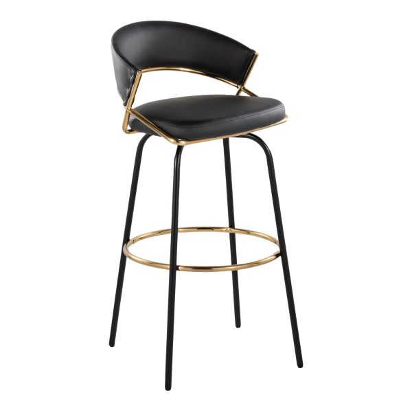 Jie 30 Contemporary Swivel Barstools Black and Gold Set of 2 Set of 2 5
