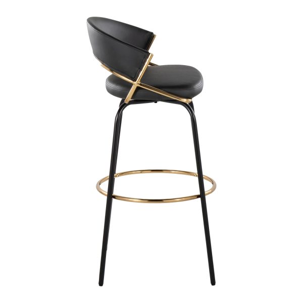 Jie 30 Contemporary Swivel Barstools Black and Gold Set of 2 Set of 2 6