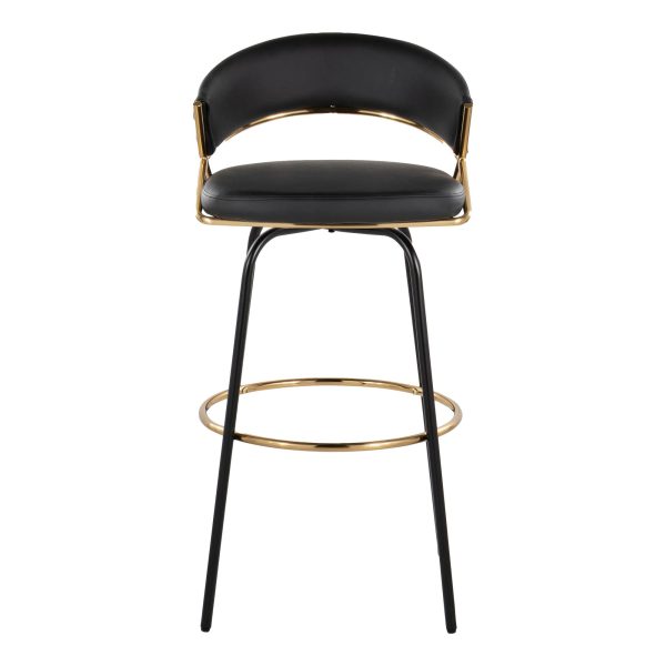 Jie 30 Contemporary Swivel Barstools Black and Gold Set of 2 Set of 2 9