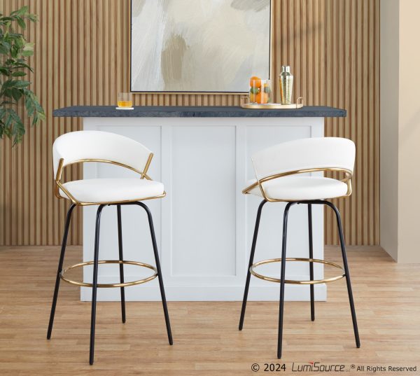 Jie 30 Gold and White Contemporary Barstools Set of 2 3