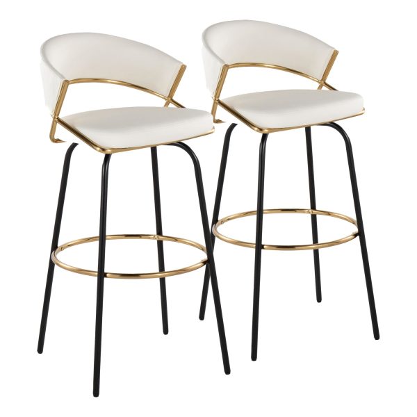 Jie 30 Gold and White Contemporary Barstools Set of 2 4