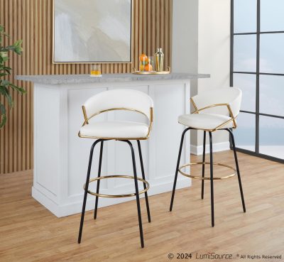 Jie 30 Gold and White Contemporary Barstools (Set of 2)