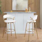 Jie 30-Inch Gold Contemporary Swivel Barstool White Faux Leather (Set of 2) 14 Jie 30-Inch Gold Contemporary Swivel Barstool White Faux Leather (Set of 2)