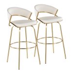 Jie 30-Inch Gold Contemporary Swivel Barstool White Faux Leather (Set of 2) 15 Jie 30-Inch Gold Contemporary Swivel Barstool White Faux Leather (Set of 2)