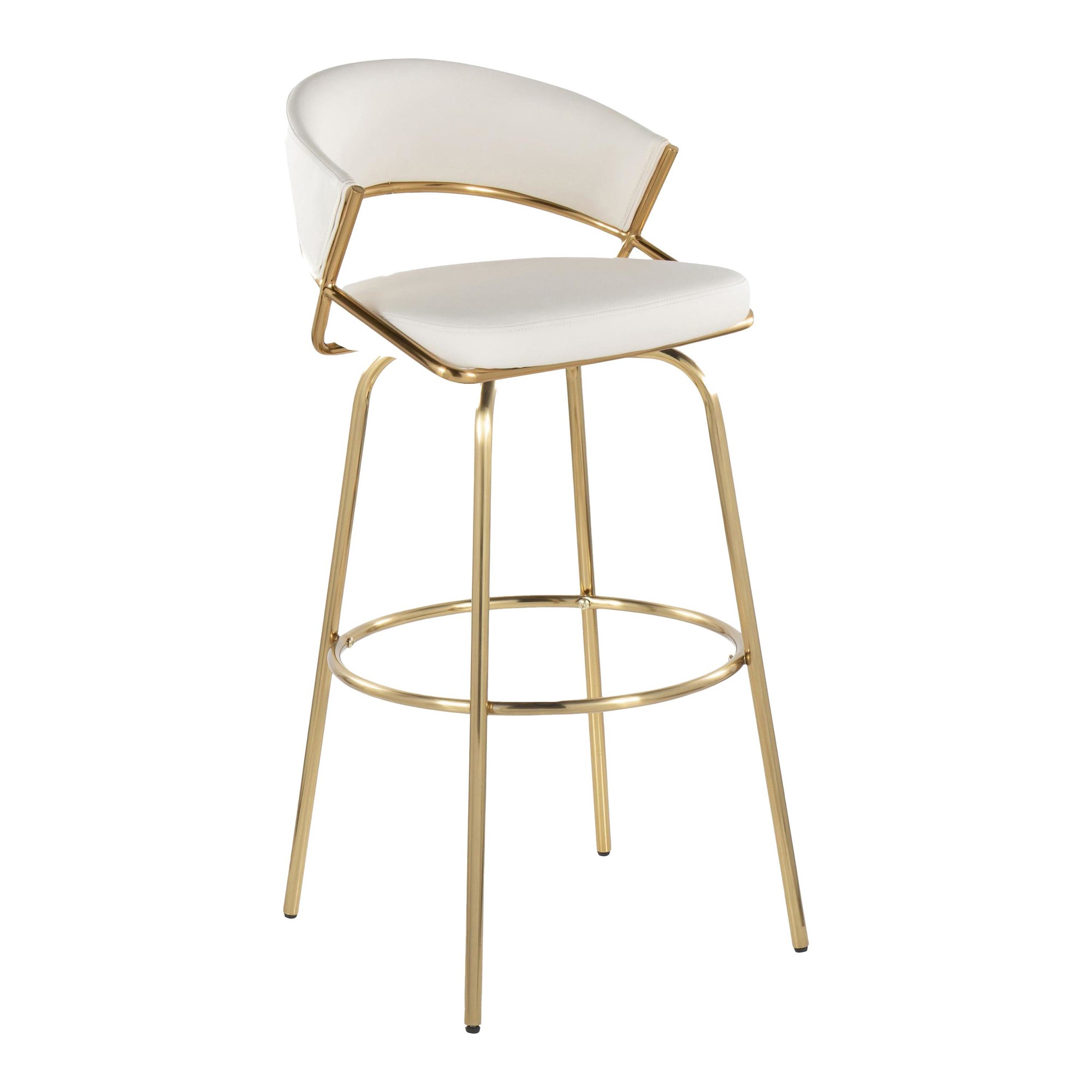 Jie 30-Inch Gold Contemporary Swivel Barstool White Faux Leather (Set of 2) 6 Jie 30-Inch Gold Contemporary Swivel Barstool White Faux Leather (Set of 2) - Image 6