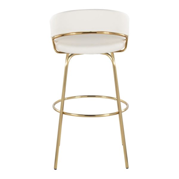 Jie 30 Inch Gold Contemporary Swivel Barstool White Faux Leather Set of 2 8