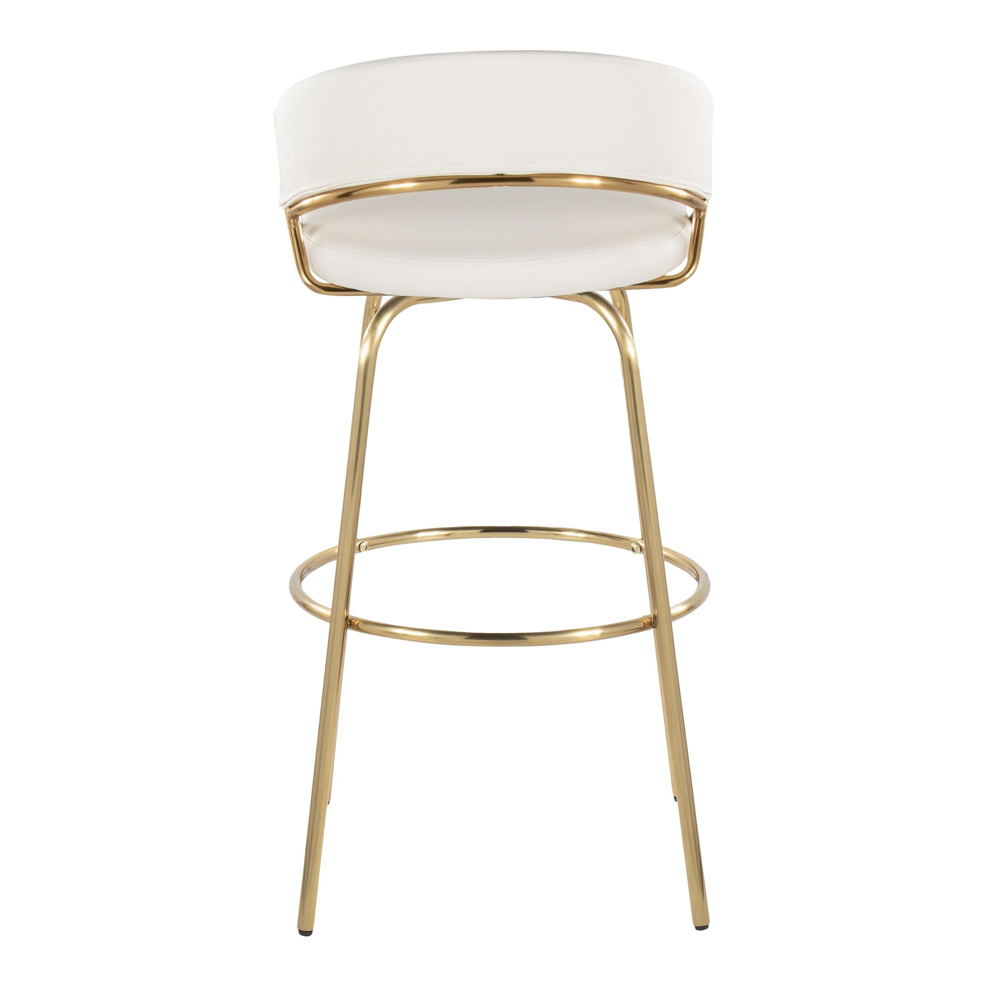 Jie 30-Inch Gold Contemporary Swivel Barstool White Faux Leather (Set of 2) 9 Jie 30-Inch Gold Contemporary Swivel Barstool White Faux Leather (Set of 2) - Image 9