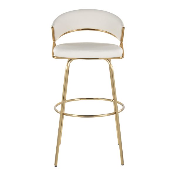 Jie 30 Inch Gold Contemporary Swivel Barstool White Faux Leather Set of 2 9