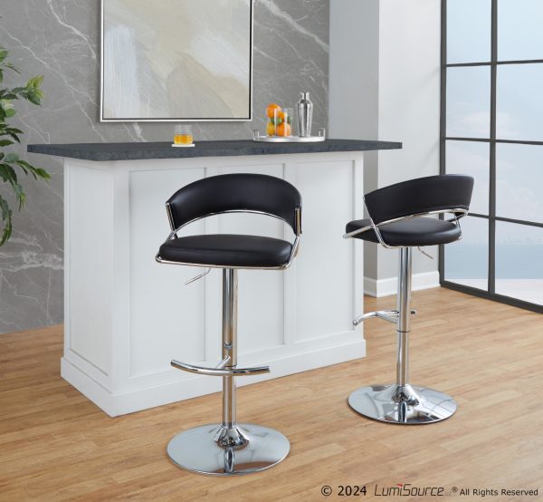 Jie Chrome and Black Faux Leather Contemporary Barstool Set of 2 1