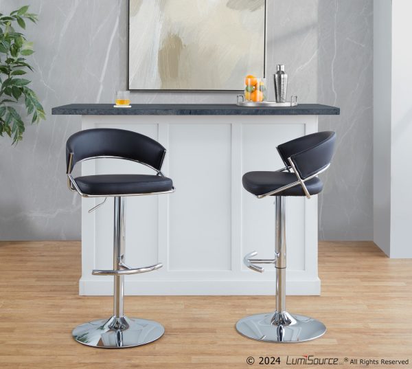 Jie Chrome and Black Faux Leather Contemporary Barstool Set of 2 2