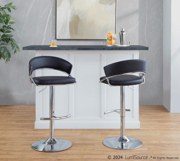 Jie Chrome and Black Faux Leather Contemporary Barstool Set of 2 3