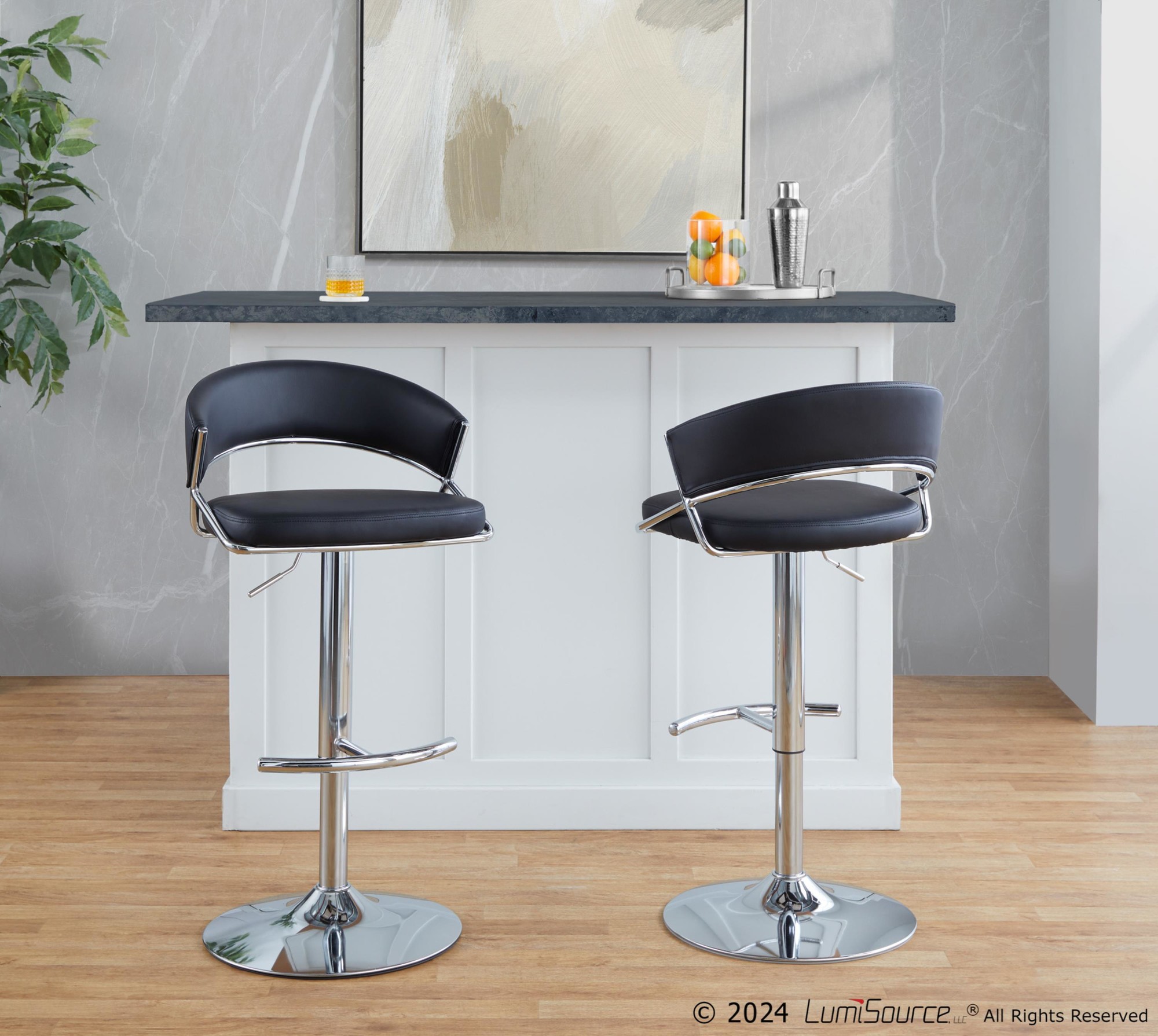 Jie Chrome and Black Faux Leather Contemporary Barstool (Set of 2) 4 Jie Chrome and Black Faux Leather Contemporary Barstool (Set of 2) - Image 4