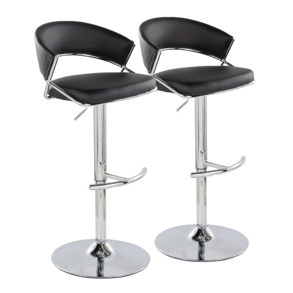 Jie Chrome and Black Faux Leather Contemporary Barstool Set of 2 4