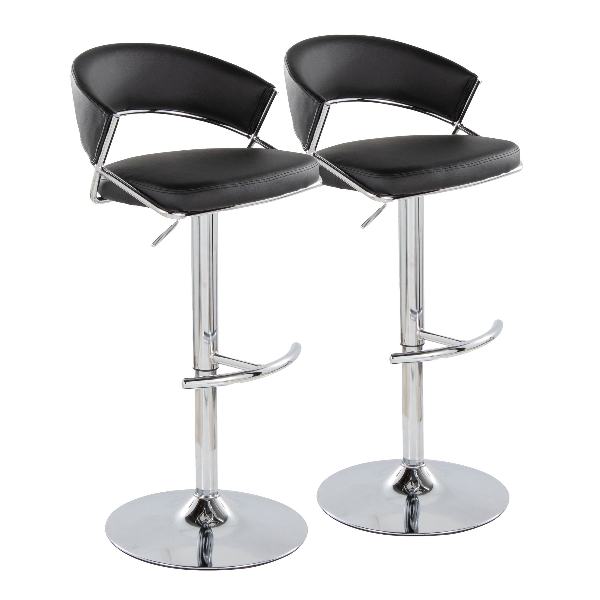 Jie Chrome and Black Faux Leather Contemporary Barstool (Set of 2) 5 Jie Chrome and Black Faux Leather Contemporary Barstool (Set of 2) - Image 5