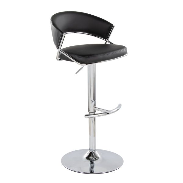 Jie Chrome and Black Faux Leather Contemporary Barstool Set of 2 5