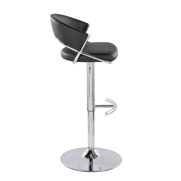 Jie Chrome and Black Faux Leather Contemporary Barstool Set of 2 6