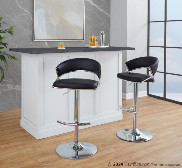 Jie Chrome and Black Faux Leather Contemporary Barstool Set of 2