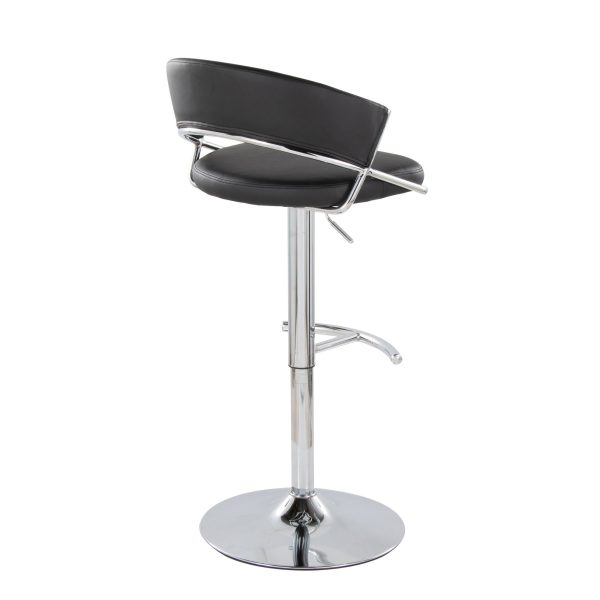 Jie Chrome and Black Faux Leather Contemporary Barstool Set of 2 7