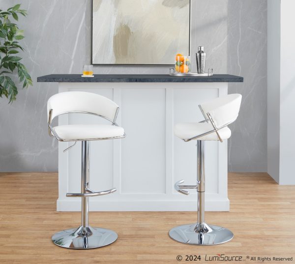 Jie Chrome and White Contemporary Swivel Barstools Set of 2 2