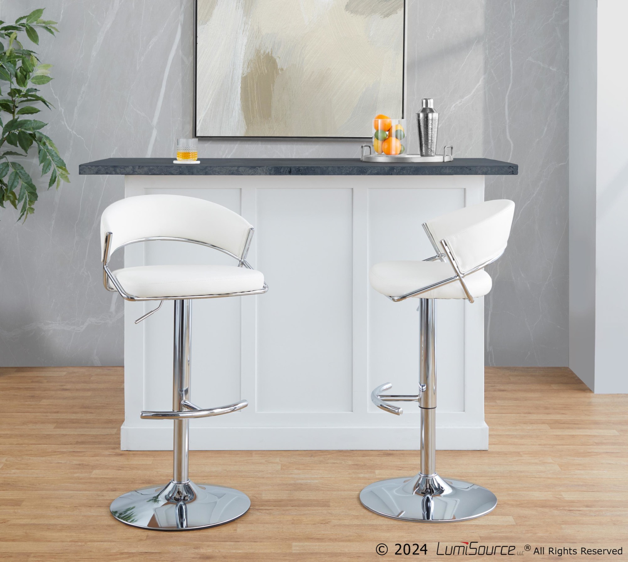 Jie Chrome and White Contemporary Swivel Barstools (Set of 2) 3 Jie Chrome and White Contemporary Swivel Barstools (Set of 2) - Image 3