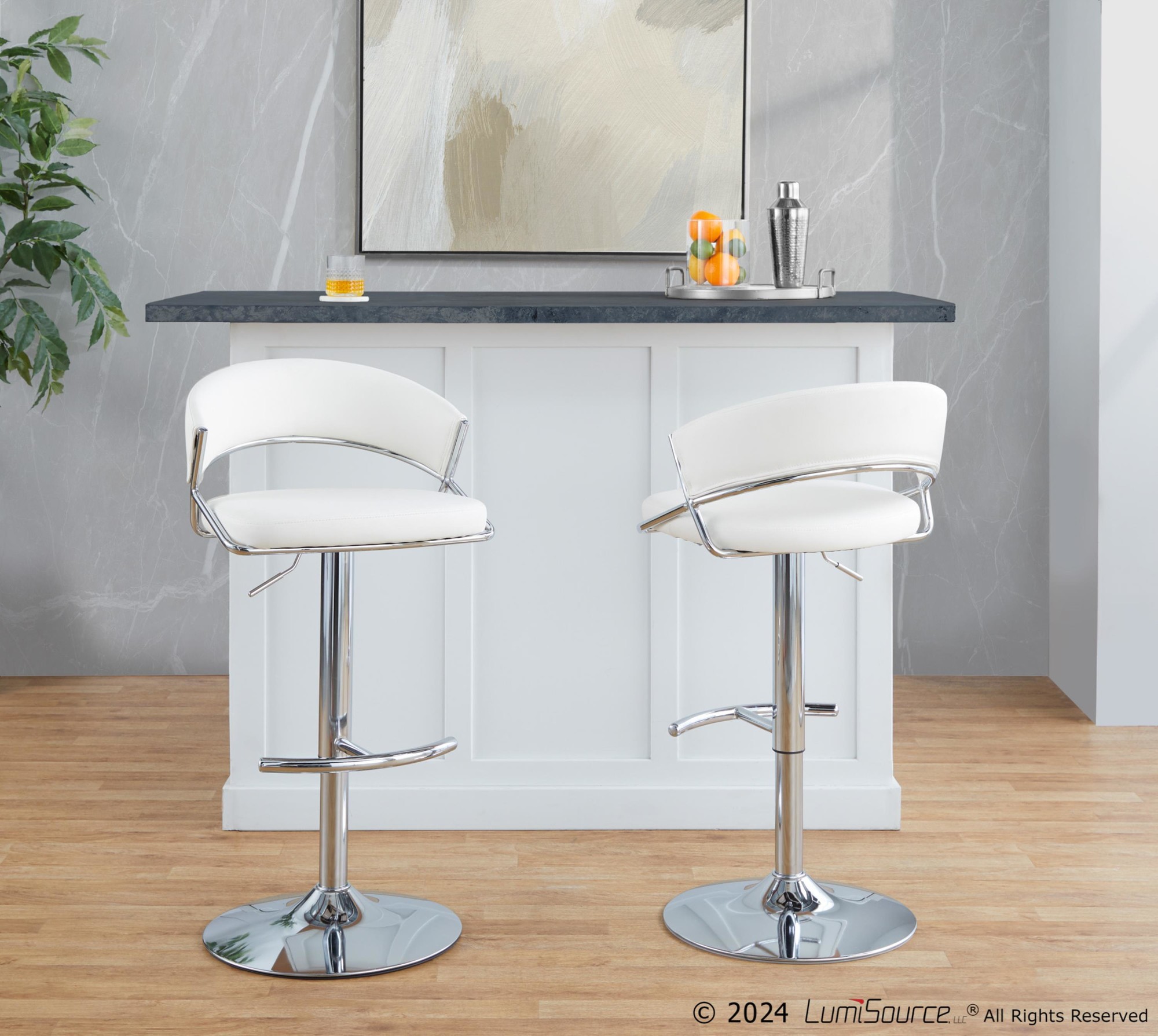 Jie Chrome and White Contemporary Swivel Barstools (Set of 2) 4 Jie Chrome and White Contemporary Swivel Barstools (Set of 2) - Image 4