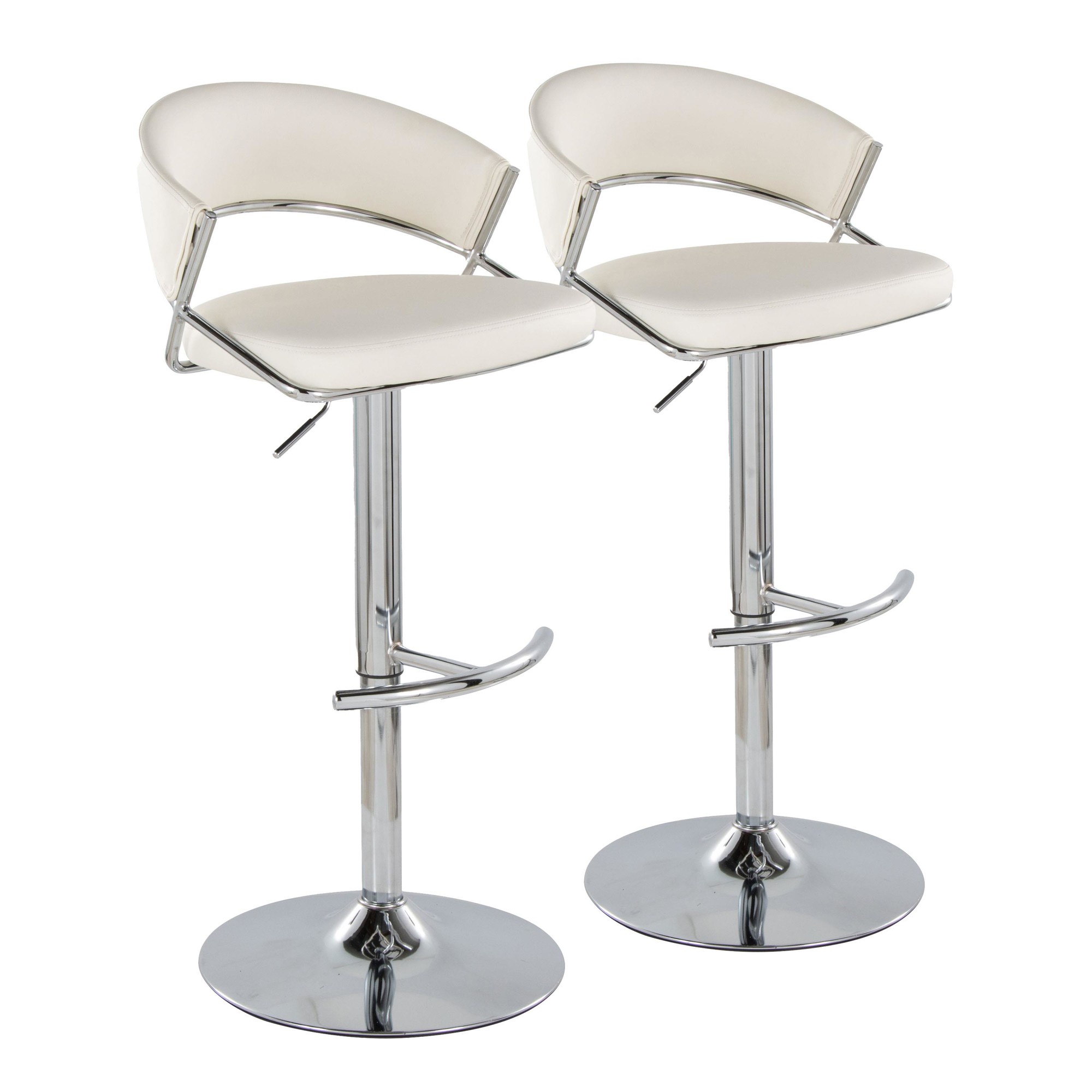 Jie Chrome and White Contemporary Swivel Barstools (Set of 2) 5 Jie Chrome and White Contemporary Swivel Barstools (Set of 2) - Image 5