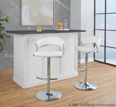 Jie Chrome and White Contemporary Swivel Barstools (Set of 2)