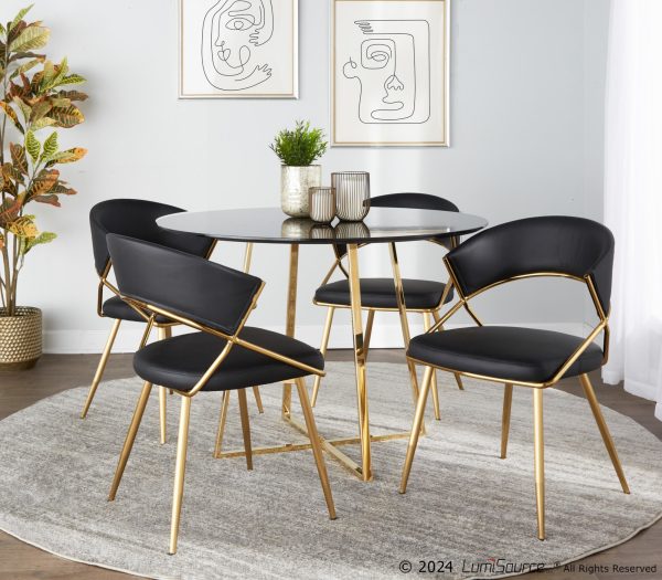 Jie Glam Black Faux Leather Contemporary Dining Chairs Gold Set of 2 1