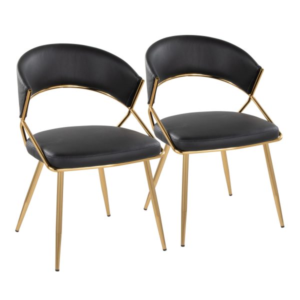 Jie Glam Black Faux Leather Contemporary Dining Chairs Gold Set of 2 2