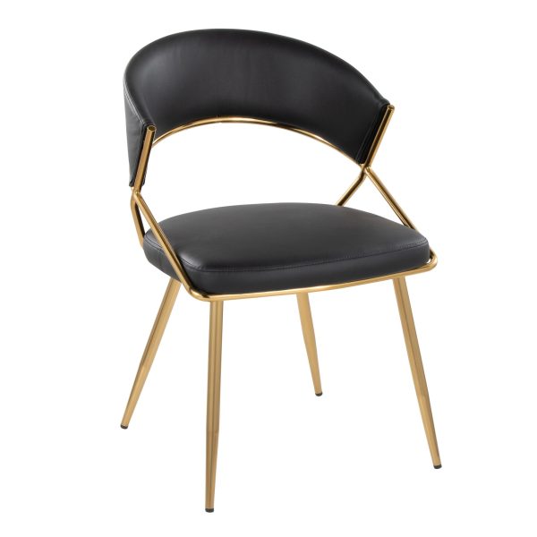 Jie Glam Black Faux Leather Contemporary Dining Chairs Gold Set of 2 3