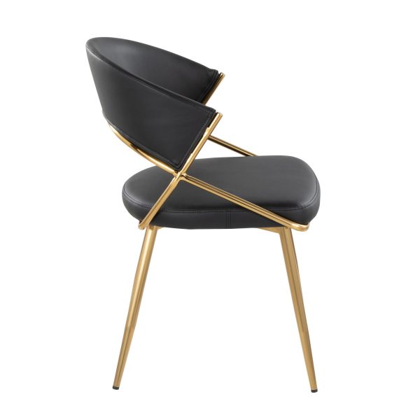 Jie Glam Black Faux Leather Contemporary Dining Chairs Gold Set of 2 4
