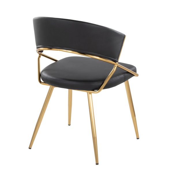 Jie Glam Black Faux Leather Contemporary Dining Chairs Gold Set of 2 5