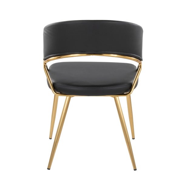 Jie Glam Black Faux Leather Contemporary Dining Chairs Gold Set of 2 6