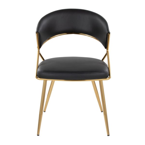 Jie Glam Black Faux Leather Contemporary Dining Chairs Gold Set of 2 7