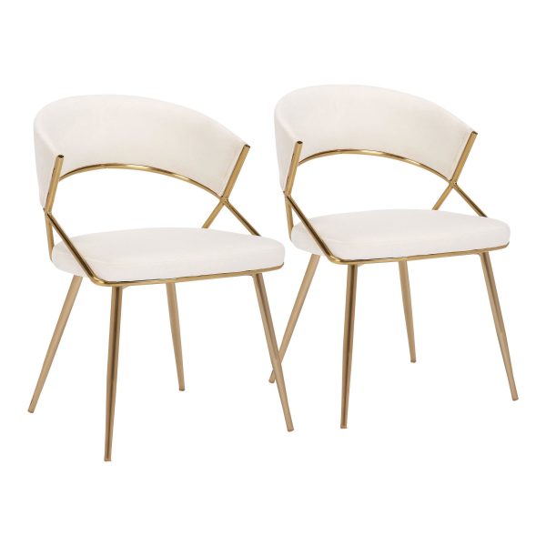 Jie Glam Cream Velvet Gold Contemporary Dining Chairs Set of 2 4