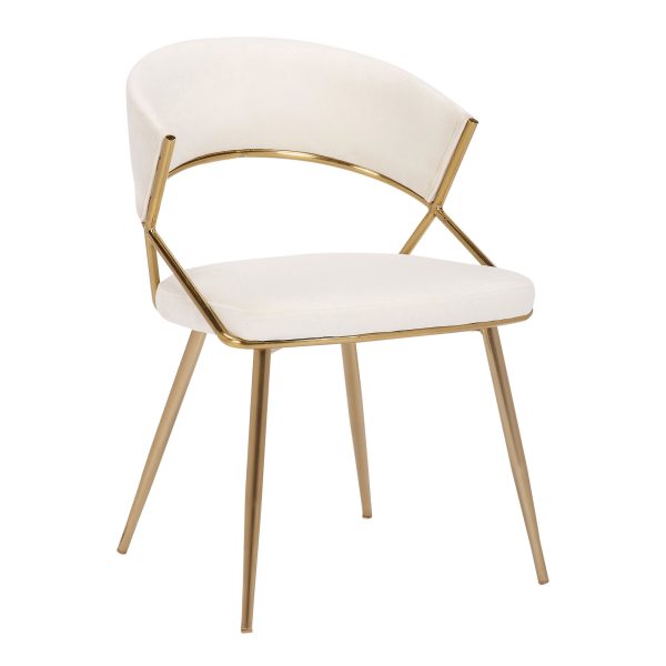 Jie Glam Cream Velvet Gold Contemporary Dining Chairs Set of 2 5