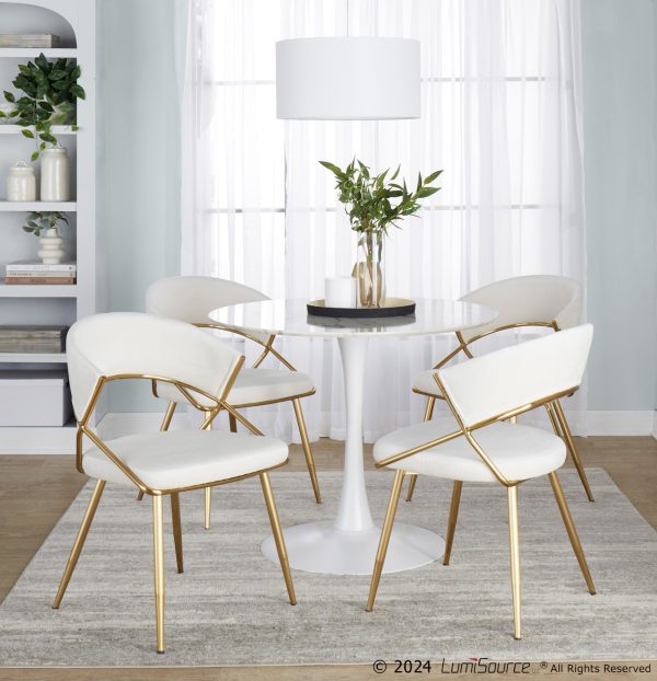 Jie Glam Cream Velvet Gold Contemporary Dining Chairs Set of 2