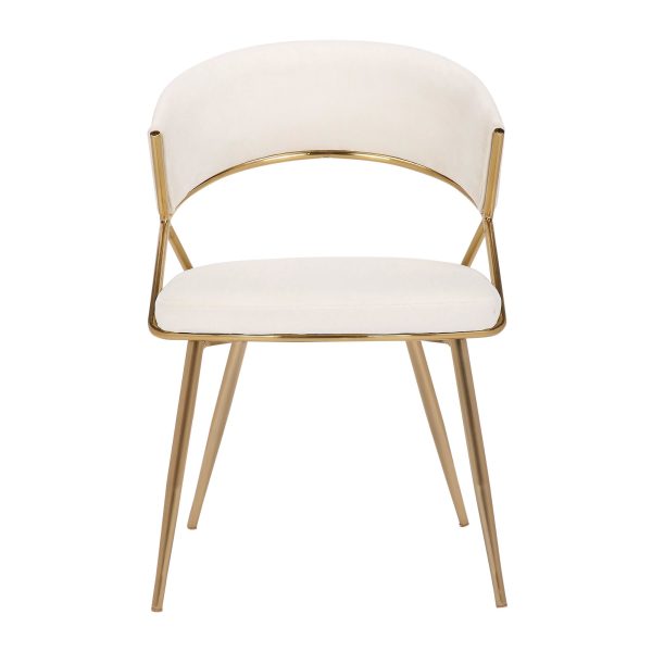 Jie Glam Cream Velvet Gold Contemporary Dining Chairs Set of 2 9