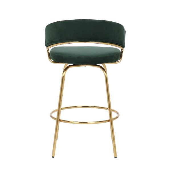 Jie Glam Green Velvet Gold Counter Stools Set of 2 11