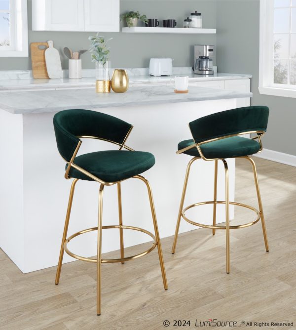 Jie Glam Green Velvet Gold Counter Stools Set of 2 4