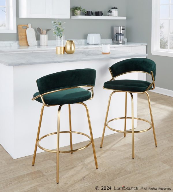 Jie Glam Green Velvet Gold Counter Stools Set of 2 5