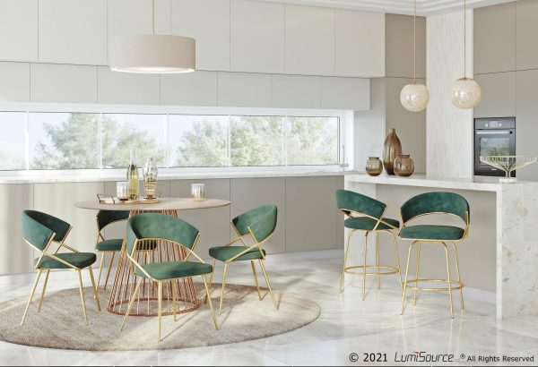 Jie Glam Green Velvet Gold Counter Stools Set of 2 6